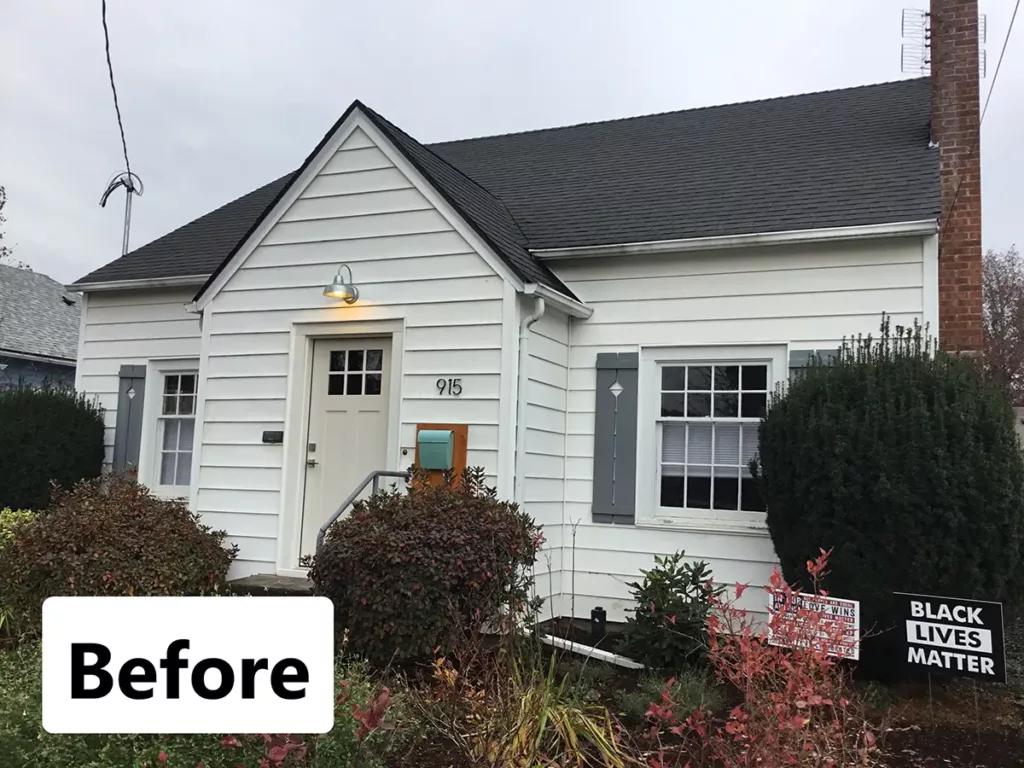 single family home white siding before new siding installation